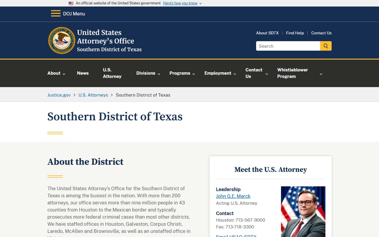 U.S. Attorney Southern District of Texas office tied to federal Nueces County arrest records