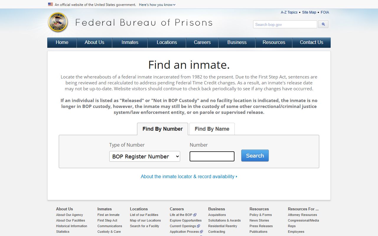 Federal Bureau of Prisons inmate locator used for Nueces County federal released inmates