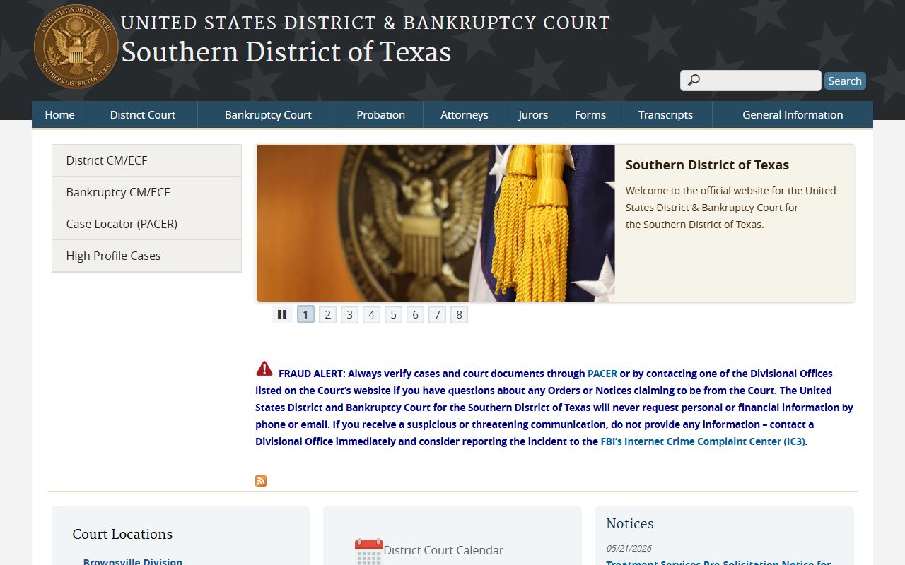 Southern District of Texas federal court site for Nueces County federal court records