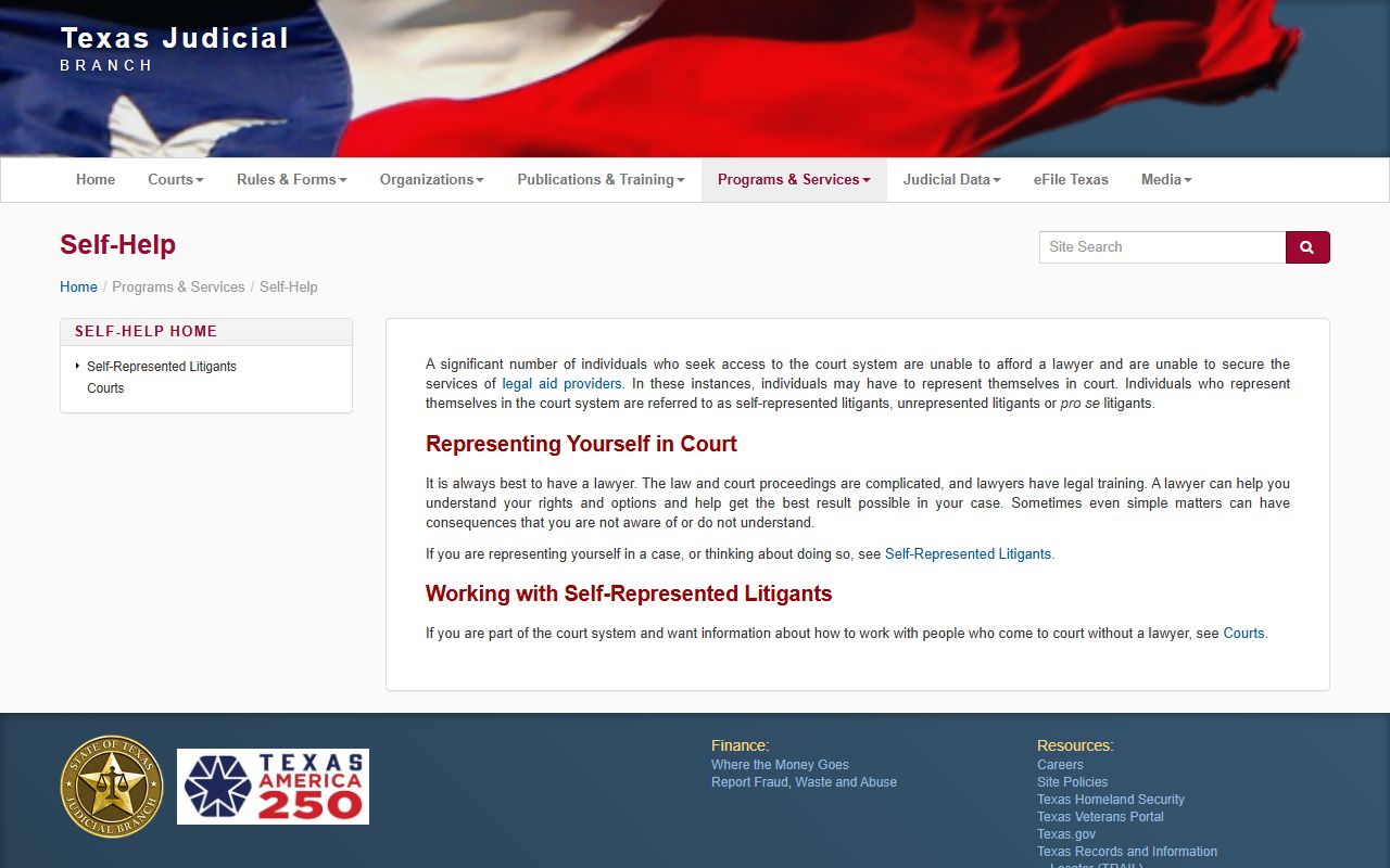 Texas Judicial Branch self-help resources for Nueces County court records